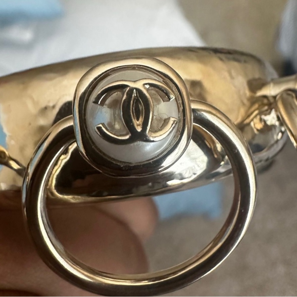 Authentic Chanel Bracelet Gold Metal Faux Pearls